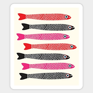 ANCHOVIES Bright Graphic Fun Groovy Fish in Black Red Pink - Horizontal Layout - UnBlink Studio by Jackie Tahara Magnet
